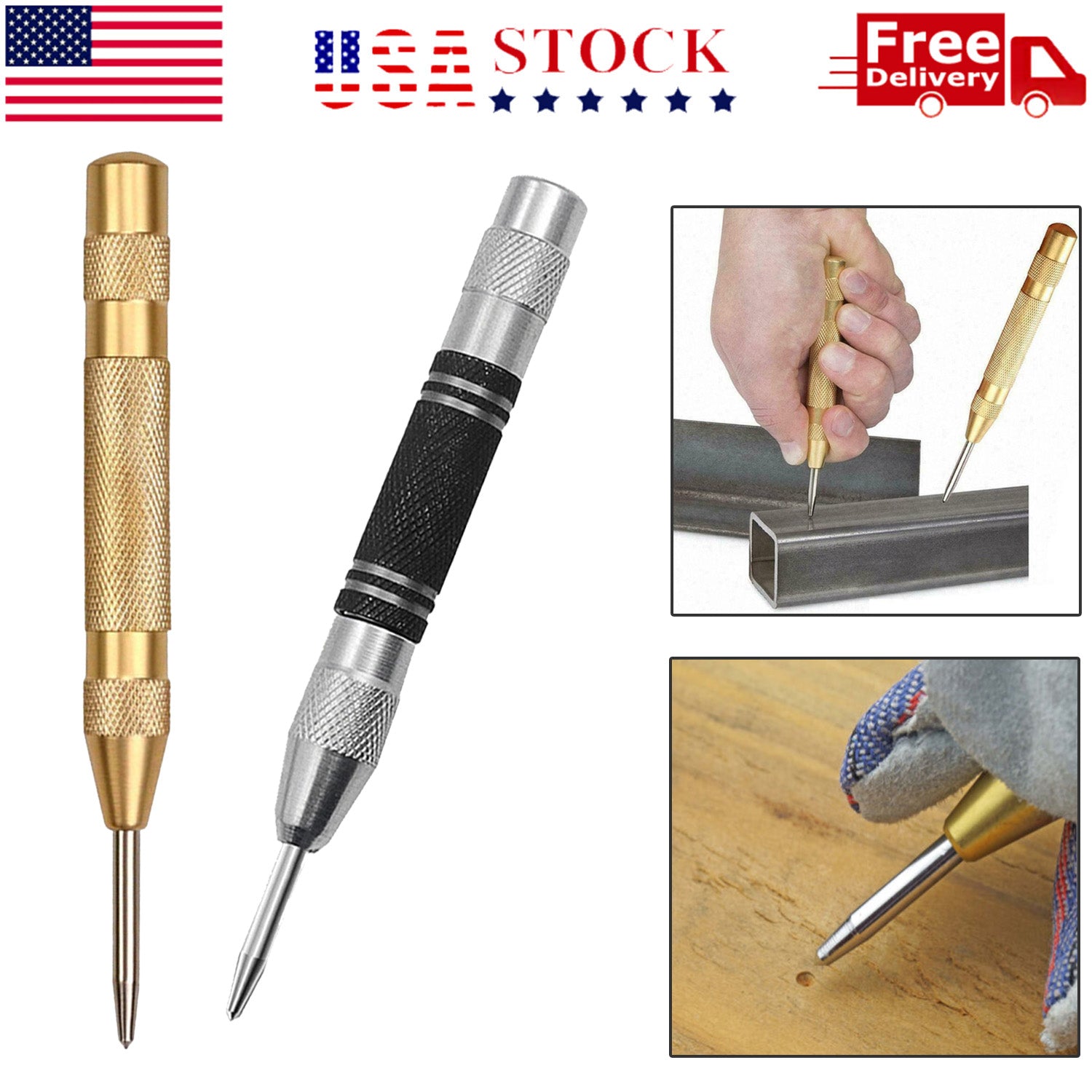 Automatic Center Punch, Spring Loaded Puncher Tool with Knurled Cap Heavy  Duty Hardened Steel Drill Adjustable Impact Engraving Pen Car Window  Breaker